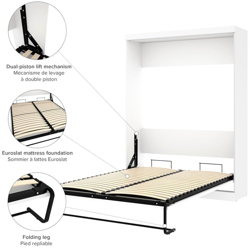 Atlin Designs 3 Piece Queen Wall Bed Set in White and Gray