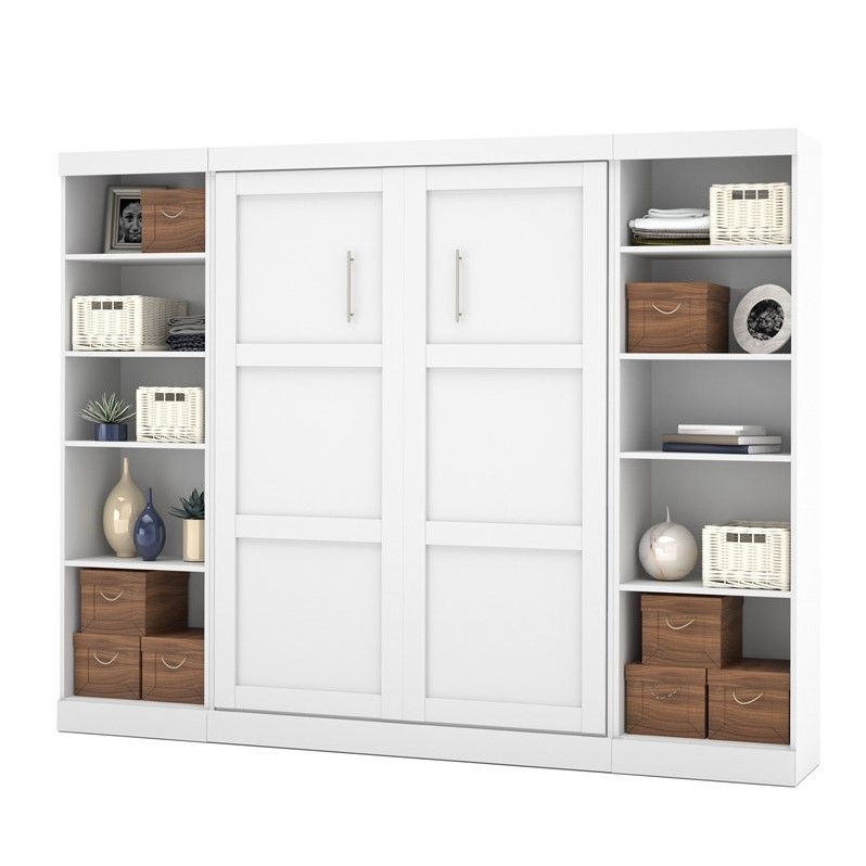 Atlin Designs Full Wall Bed with 2 Piece Storage Unit in White