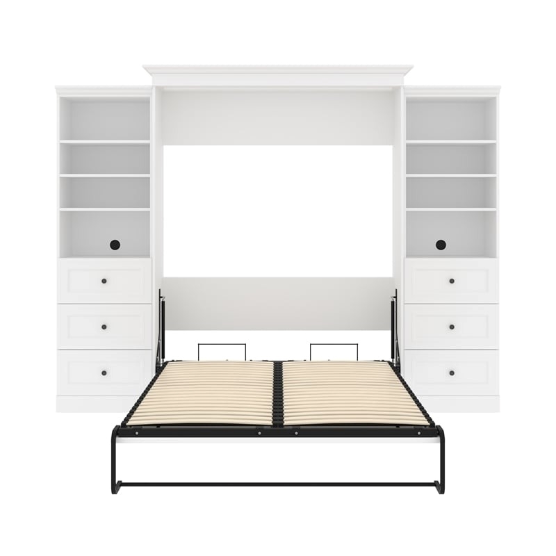 Atlin Designs Wood Queen Murphy Bed and 2 Organizers with Drawers in White