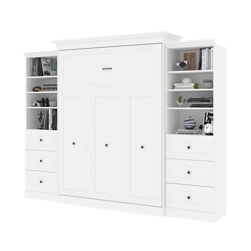 Atlin Designs Wood Queen Murphy Bed and 2 Organizers with Drawers in White