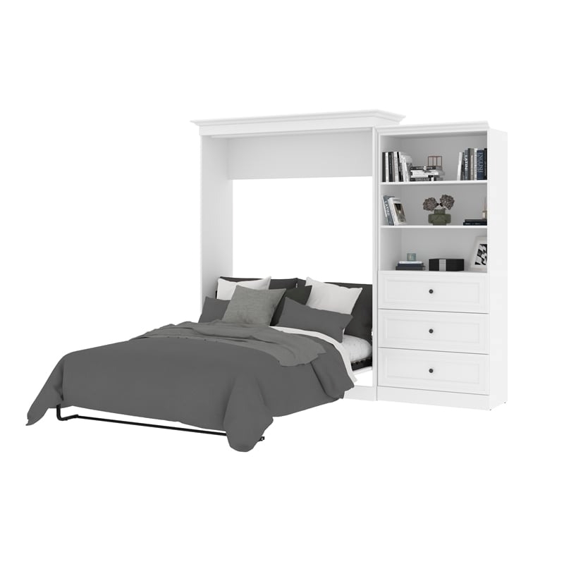 Atlin Designs Wood Queen Murphy Bed and Organizer with Drawers in White