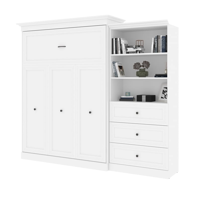 Atlin Designs Wood Queen Murphy Bed and Organizer with Drawers in White