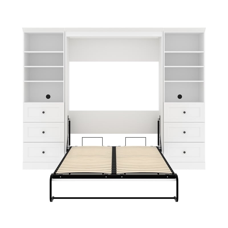 Atlin Designs Wood Full Murphy Bed and 2 Organizers with Drawers in White