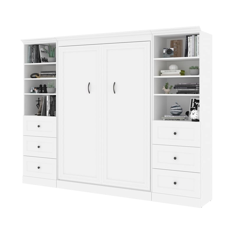 Atlin Designs Wood Full Murphy Bed and 2 Organizers with Drawers in White