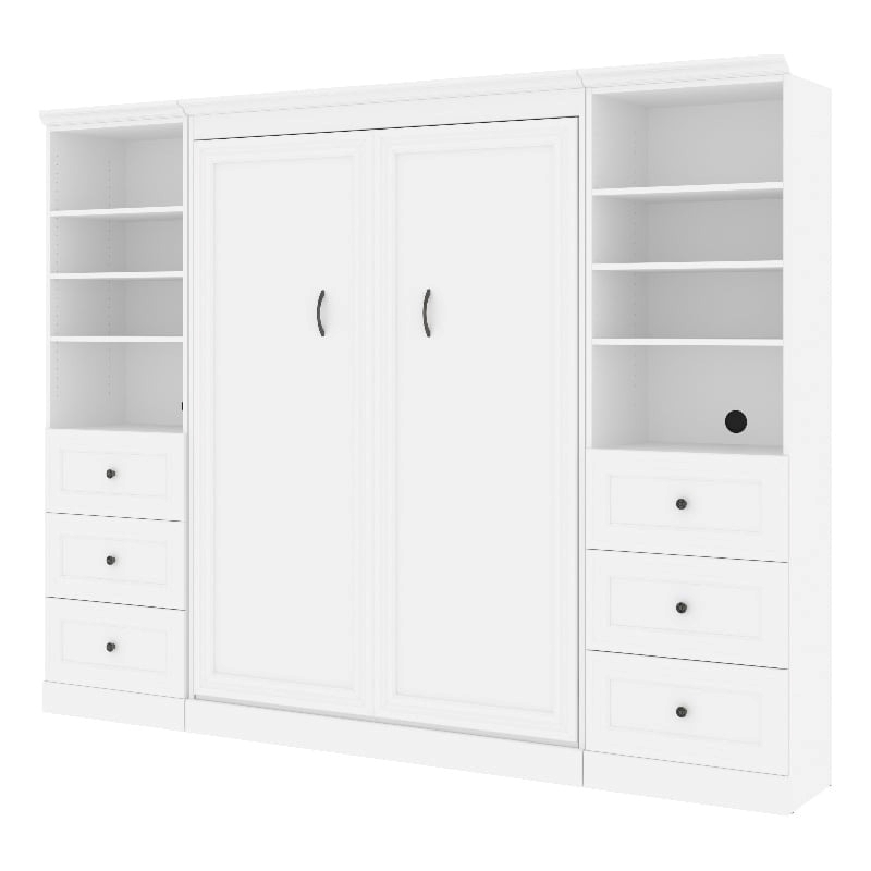Atlin Designs Wood Full Murphy Bed and 2 Organizers with Drawers in White