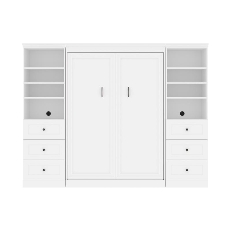 Atlin Designs Wood Full Murphy Bed and 2 Organizers with Drawers in White