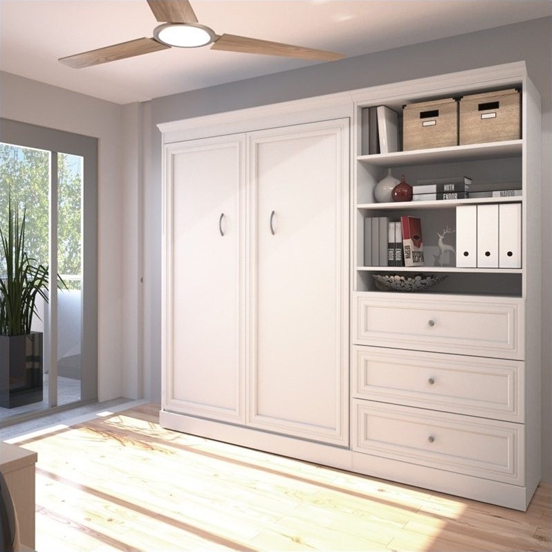 Atlin Designs Contemporary Wood Full Murphy Bed & Organizer w/ Drawers in White