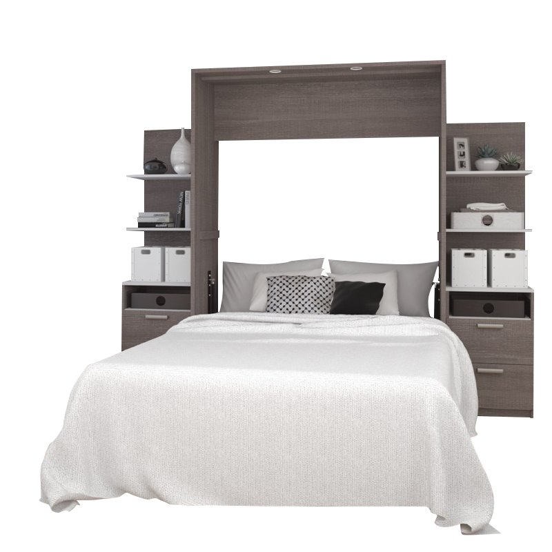 Atlin Designs Wood Full Murphy Bed with Nightstand in Bark Gray/White