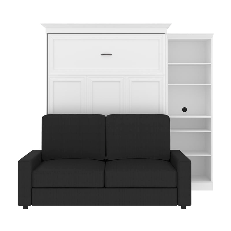 Atlin Designs Wood Full Murphy Bed with Nightstand in Bark Gray/White