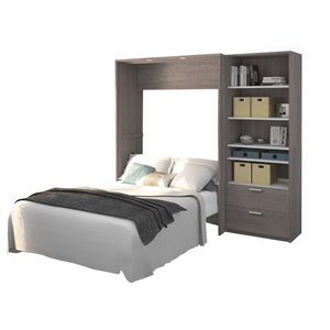 Atlin Designs Wood Full Murphy Bed with Closet Organizer in Bark Gray/White