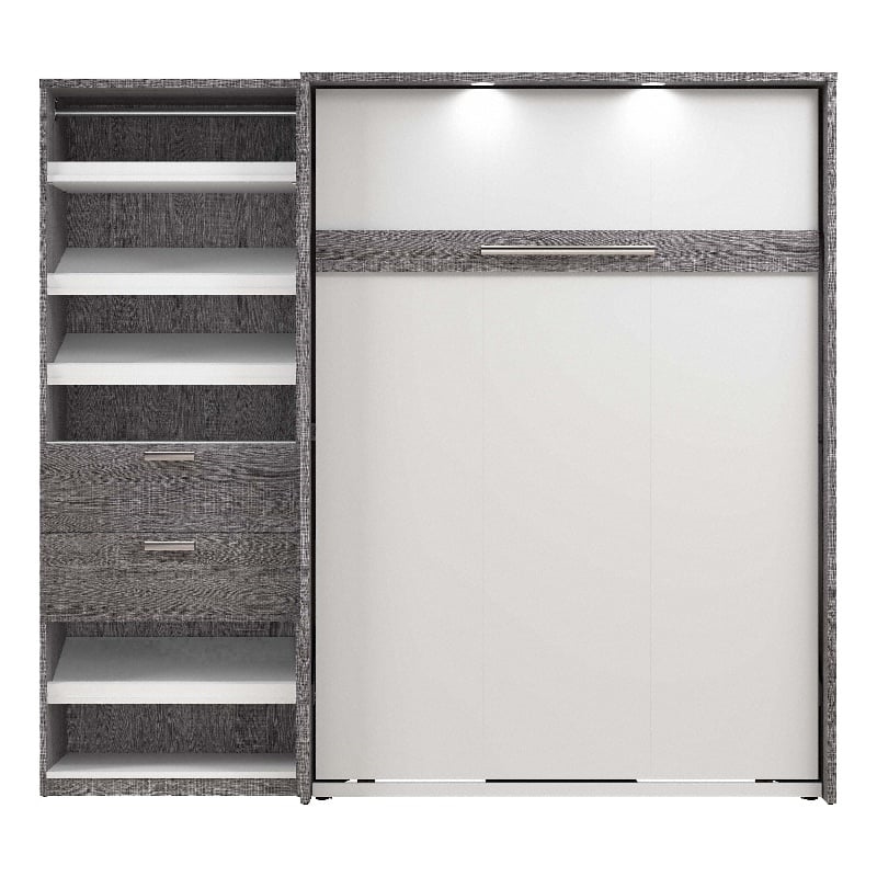 Atlin Designs Wood Full Murphy Bed with Closet Organizer in Bark Gray/White