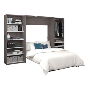 Atlin Designs Wood Full Murphy Bed with Closet Organizers in Bark Gray/White