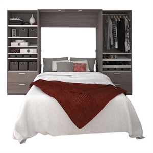 Atlin Designs Wood Full Murphy Bed & Organizers w/ Drawers in Bark Gray/White
