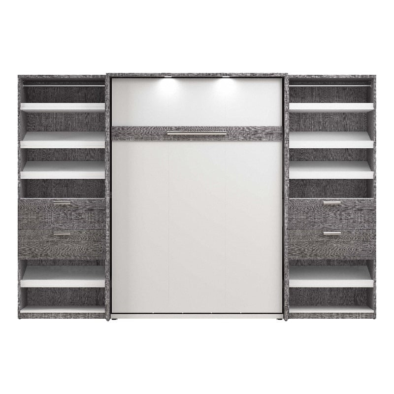 Atlin Designs Wood Full Murphy Bed & Organizers w/ Drawers in Bark Gray/White