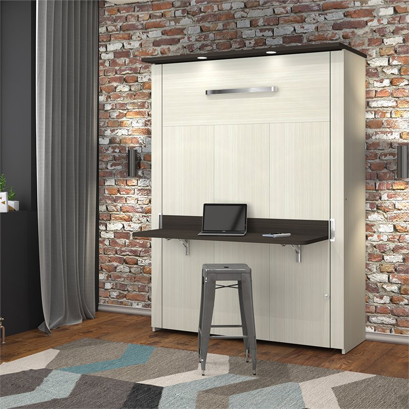 Atlin Designs Full Desk Wall Bed in White Chocolate