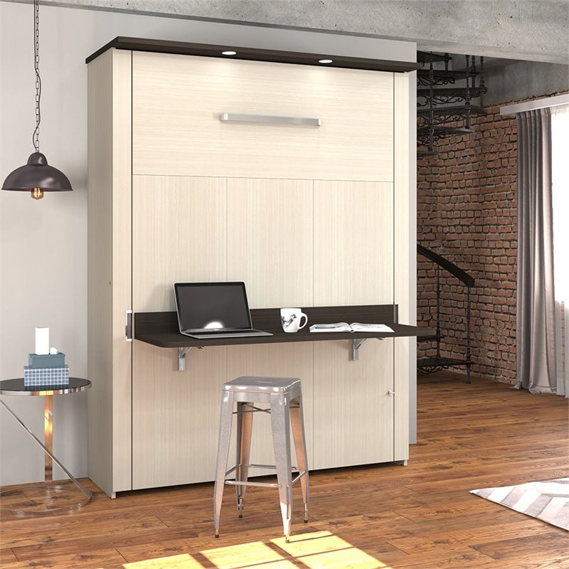 Atlin Designs Queen Desk Wall Bed in White Chocolate