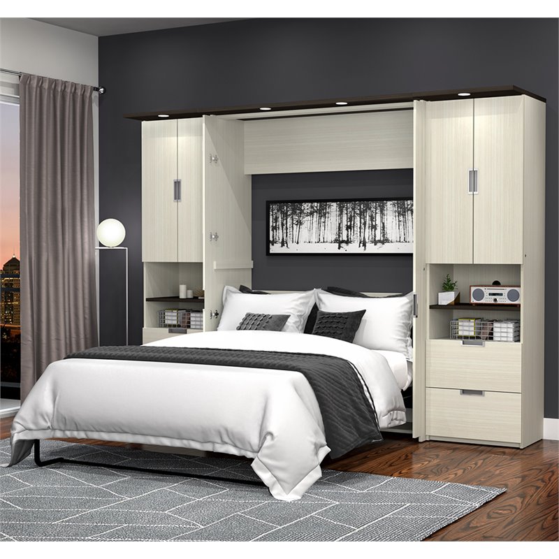 Atlin Designs 3 Piece Full 2 Storage Wall Bed Set in White Chocolate