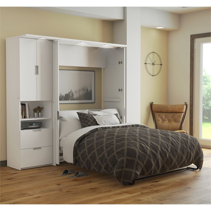 Atlin Designs 2 Piece Full Storage Wall Bed Set in White