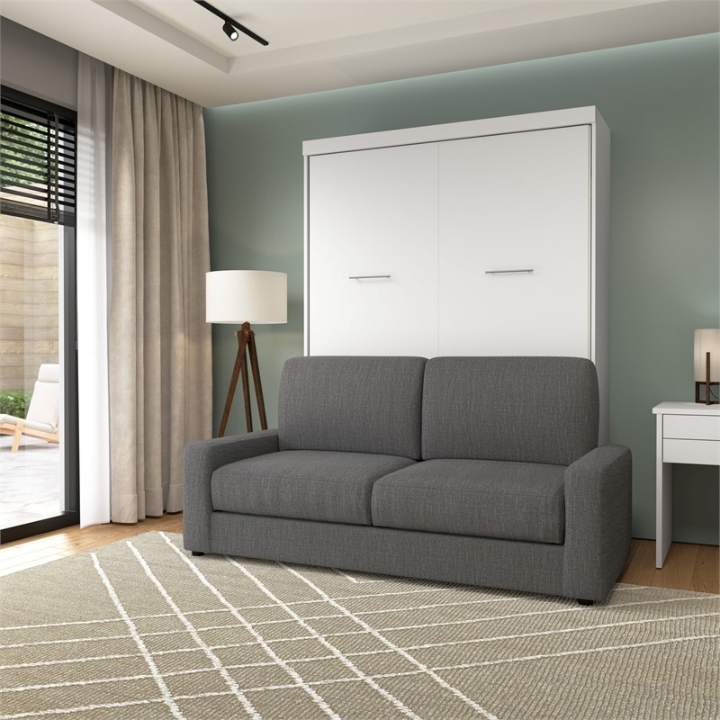 Atlin Designs 2-Piece Modern Wood Queen Murphy Bed Set in Gray/White