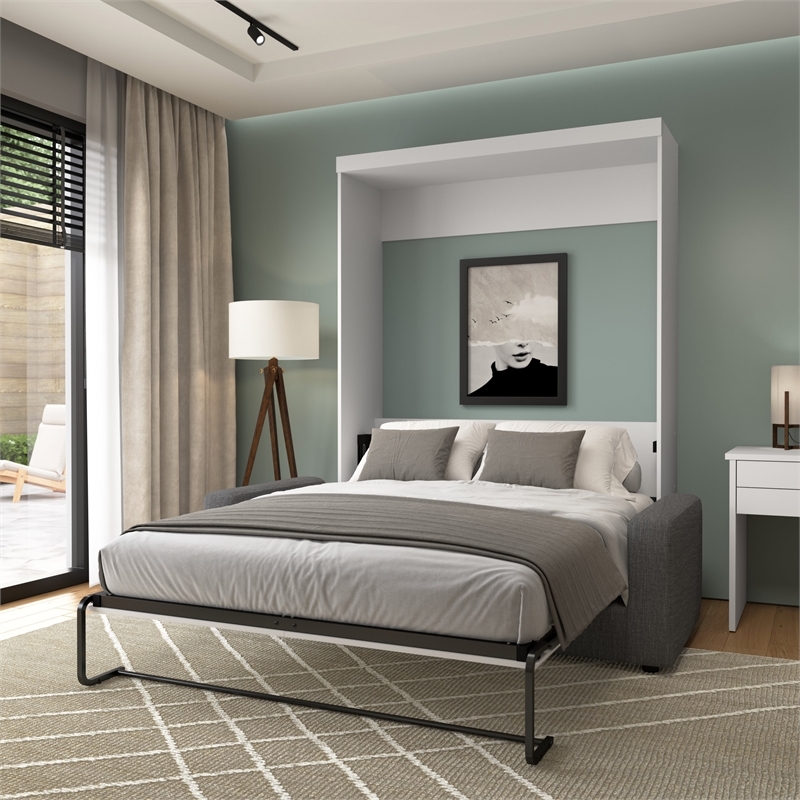 Atlin Designs 2-Piece Modern Wood Queen Murphy Bed Set in Gray/White