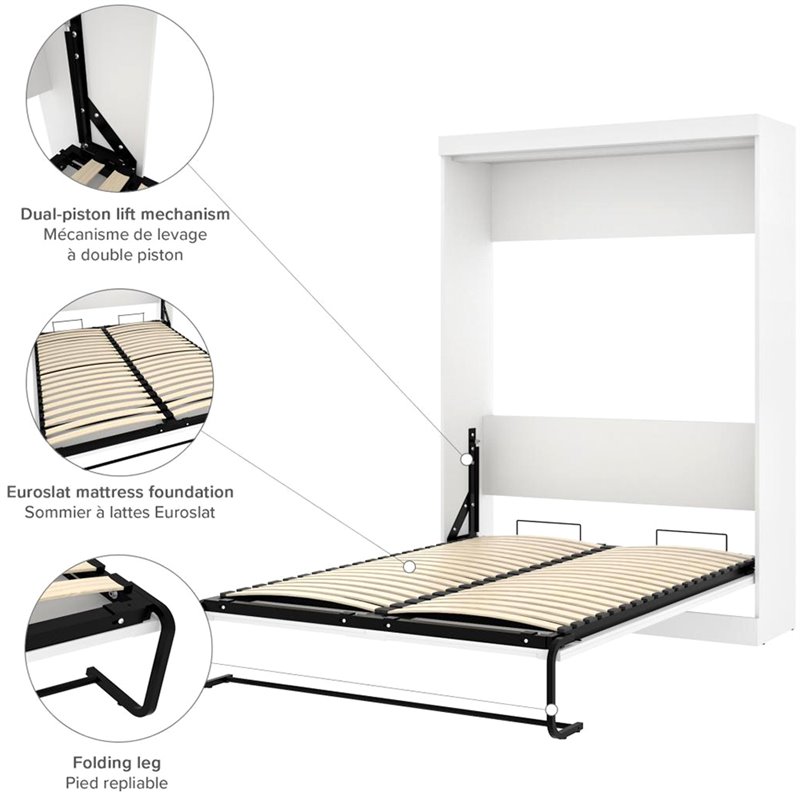 Atlin Designs 2 Piece Full Wall Bed Set in White and Gray
