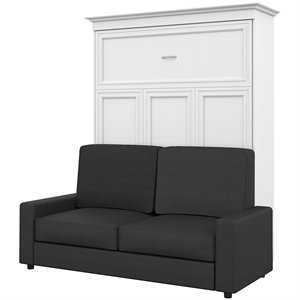 Atlin Designs 78&quotW Contemporary Wood Queen Murphy Bed with Sofa in White/Gray