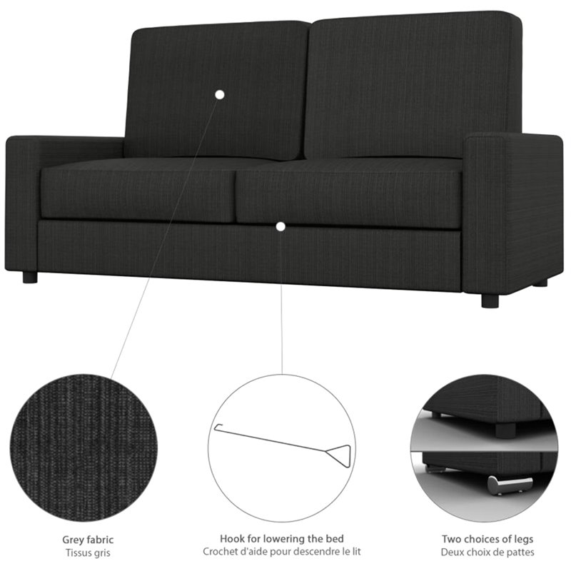 Atlin Designs Wood Queen Murphy Bed with Sofa & Organizers in White/Gray