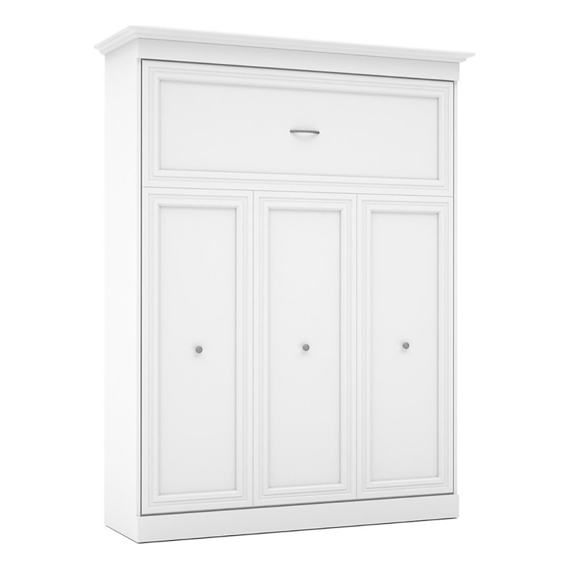 Atlin Designs Wood Queen Murphy Bed with Sofa & Organizers in White/Gray
