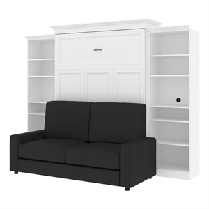 Atlin Designs Wood Queen Murphy Bed with Sofa & Organizers in White/Gray