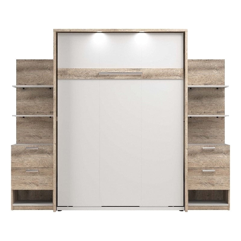 Atlin Designs Modern Wood Full Murphy Bed with Nightstands in Rustic Brown/White