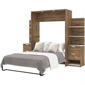 Atlin Designs Modern Wood Full Murphy Bed with Nightstands in Rustic Brown/White