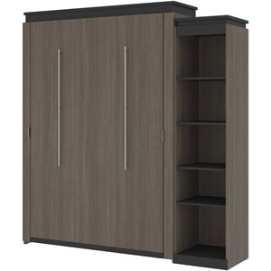 Atlin Designs 85&quot Queen Murphy Bed with Narrow Bookcase in Bark Gray