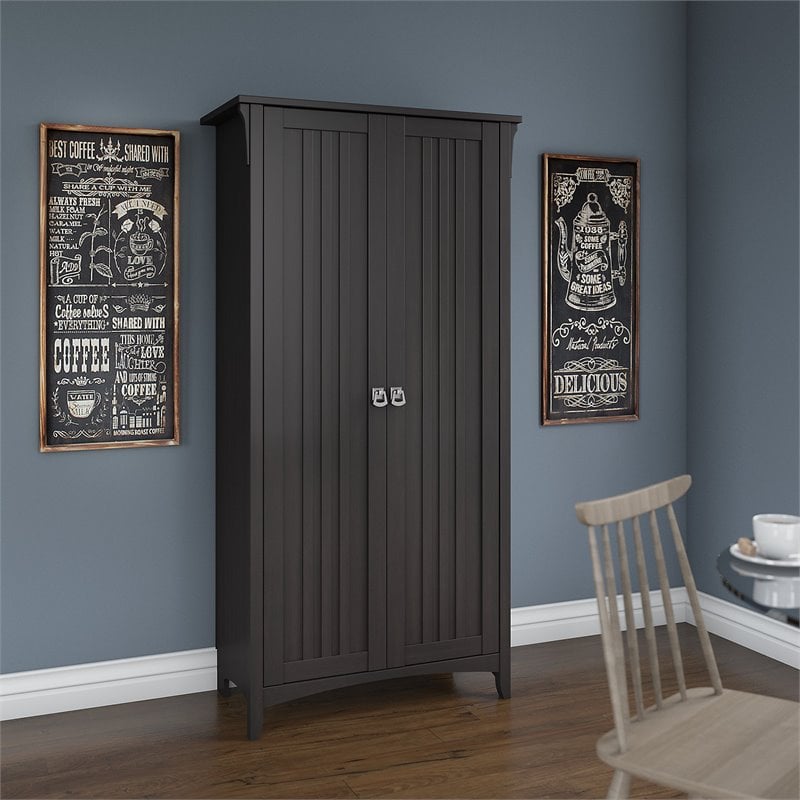 Atlin Designs Wood Kitchen Pantry Cabinet with Doors in Black