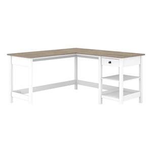 Atlin Designs 60&quot Farmhouse Engineered Wood Shaped Computer Desk in Gray/White