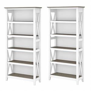 atlin designs 5 shelf bookcase set in pure white and shiplap gray