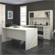 Atlin Designs Modern Wood U-Shaped Computer Desk with Hutch in White/Chocolate
