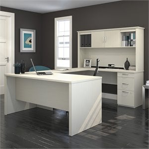 atlin designs u shape computer desk with hutch in white and chocolate