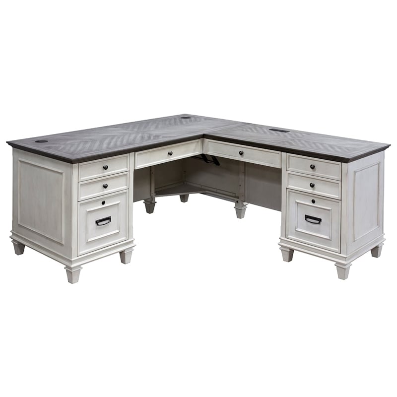 Atlin Designs 8 Drawers Two Tone Contemporary Wood L-Desk in White