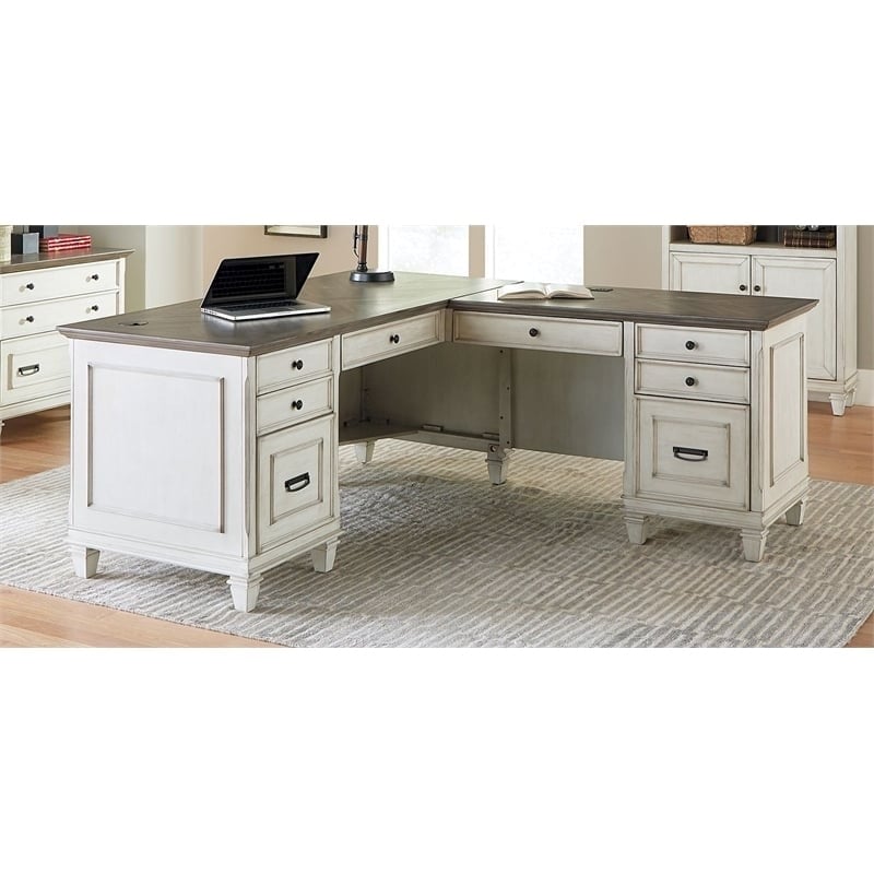 Atlin Designs 8 Drawers Two Tone Contemporary Wood L-Desk in White