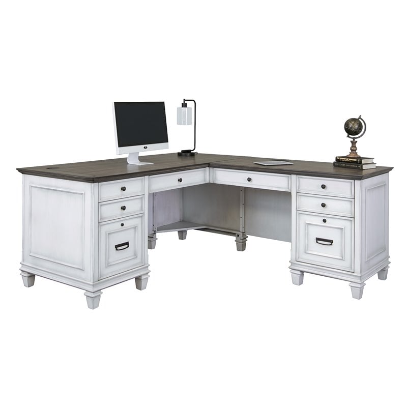 Atlin Designs 8 Drawers Two Tone Contemporary Wood L-Desk in White