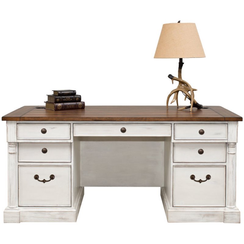 Atlin Designs Executive Wood Desk in Weathered White