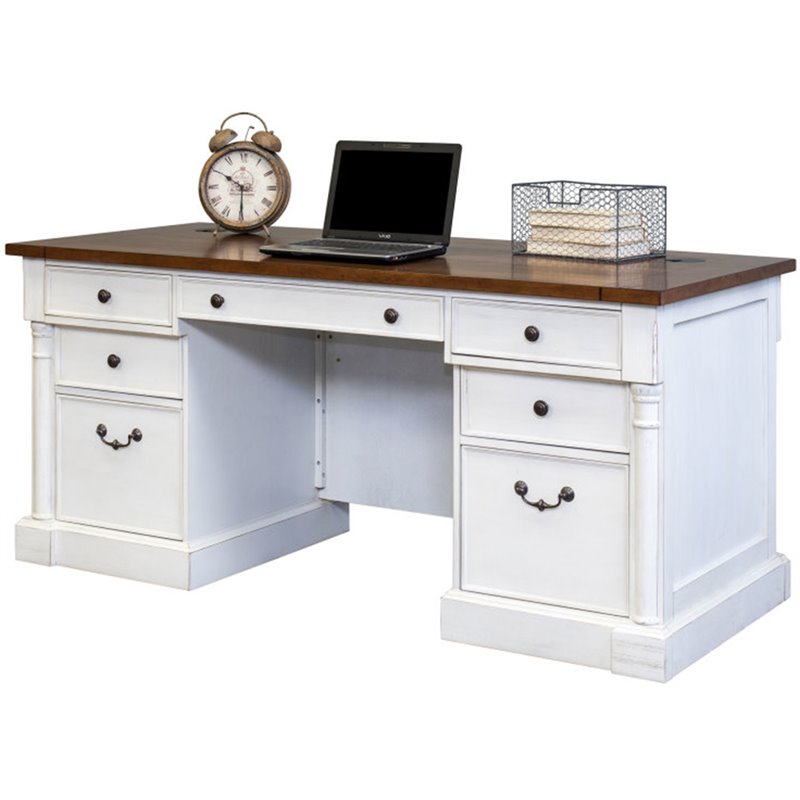 Atlin Designs Executive Wood Desk in Weathered White