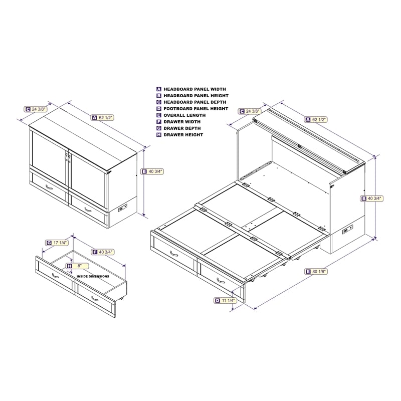 Atlin Designs Traditional Solid Wood Queen Murphy Bed Chest in White