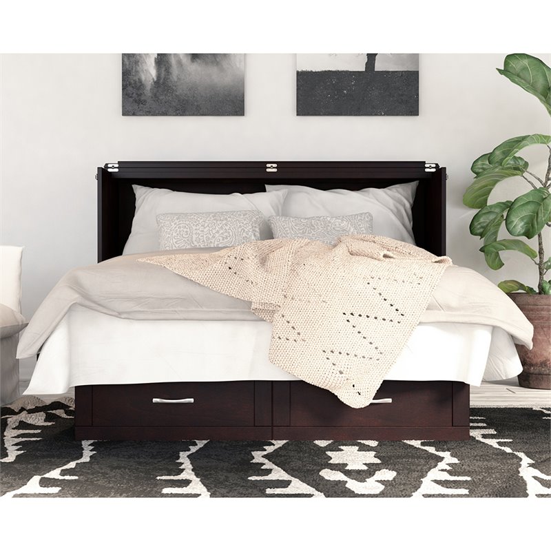 Atlin Designs Mid-Century Solid Wood Queen Murphy Bed Chest in Espresso