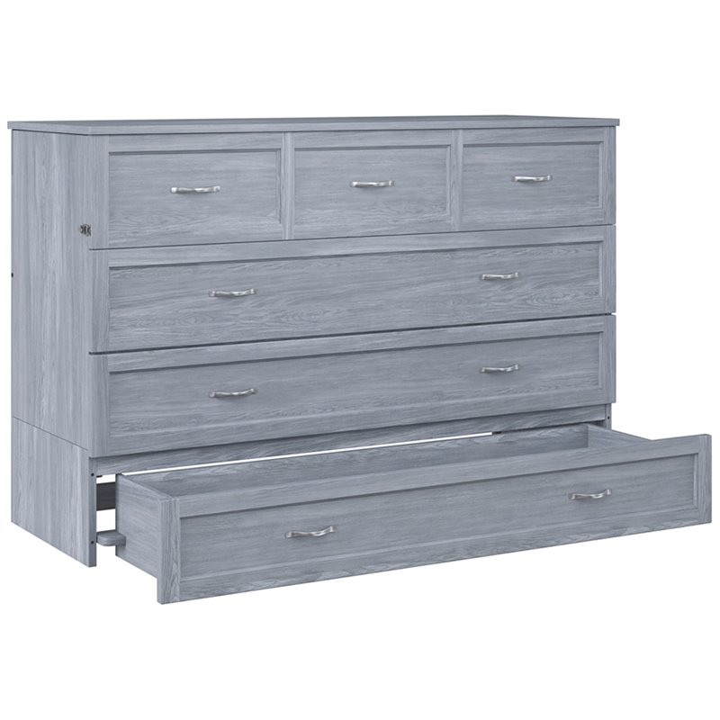 Atlin Designs Modern Solid Wood Murphy Bed Chest with Mattress in Driftwood