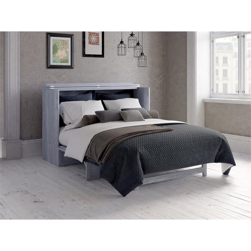 Atlin Designs Modern Solid Wood Murphy Bed Chest with Mattress in Driftwood