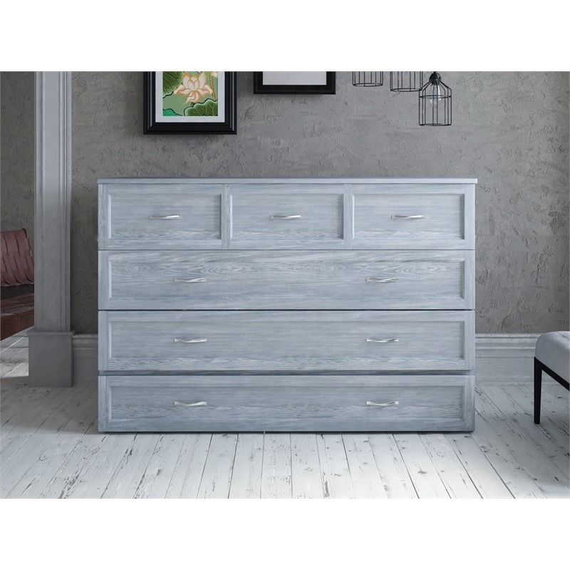 Atlin Designs Modern Solid Wood Murphy Bed Chest with Mattress in Driftwood