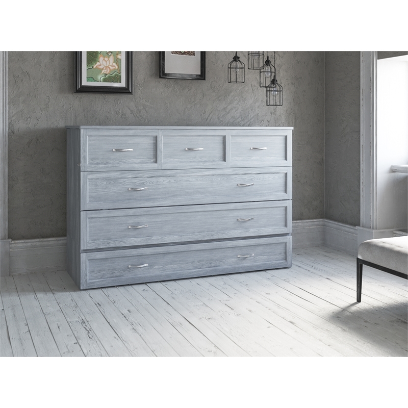 Atlin Designs Modern Solid Wood Murphy Bed Chest with Mattress in Driftwood