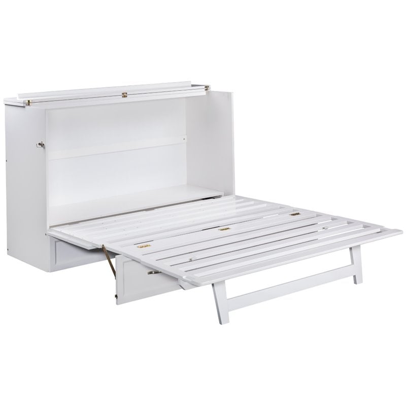 Atlin Designs Queen Traditional Wood Murphy Bed Chest Bed with Mattress in White