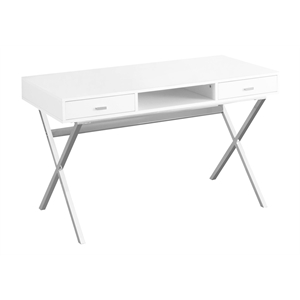 Atlin Designs 48&quot Modern Writing Desk in Glossy White and Silver